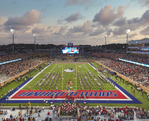 Hancock whitney stadium sunbelt conference champions mobile university of south alabama football touchdown jaguars yardline end zone mobile sports field grass sports alabama ncaa division i