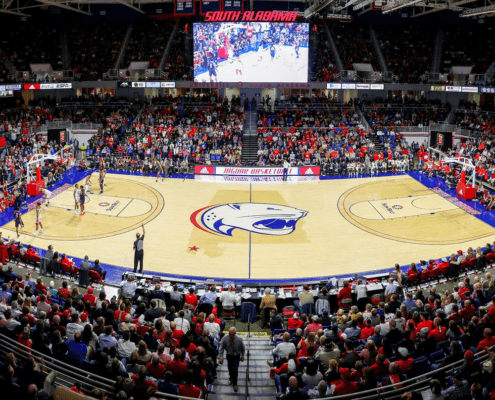 Mitchell center arena basketball volleyball court sports alabama mobile university of south alabama ncaa division i venue host cheer gymnastics combat sports sunbelt conference