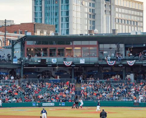 Montgomery Riverwalk Stadium Sports Alabama Montgomery Biscuits Tampa Bay Rays Baseball Field Stadium Diamond dirt grass bases home plate minor league baseball milb double a southern league