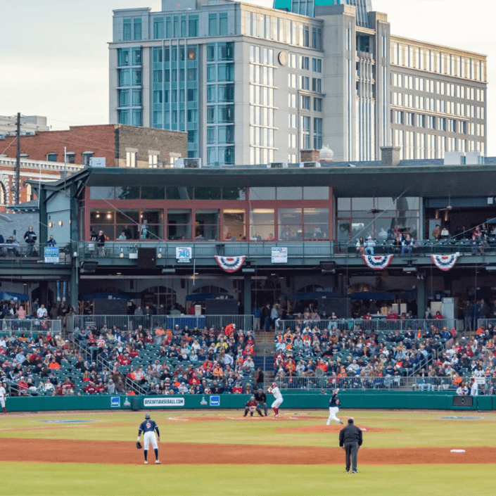 Montgomery Riverwalk Stadium Sports Alabama Montgomery Biscuits Tampa Bay Rays Baseball Field Stadium Diamond dirt grass bases home plate minor league baseball milb double a southern league
